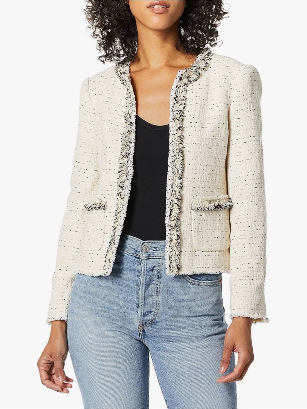 Rebecca Taylor Cream Tweed Fringe-Trim Jacket